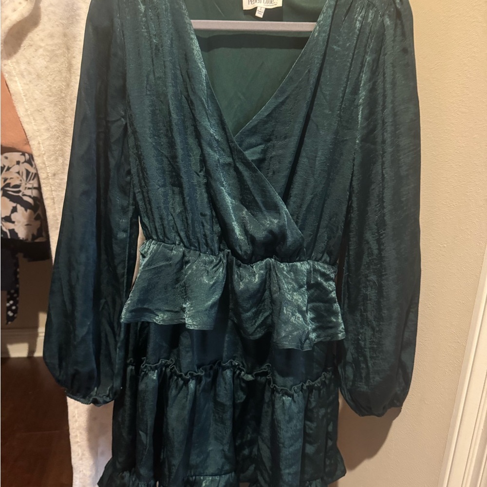 Peach Love California Green Long Sleeve Dress